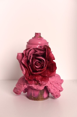 ''Rosebud'' customised empty spray can by Nine Bob Ben (Bent As)